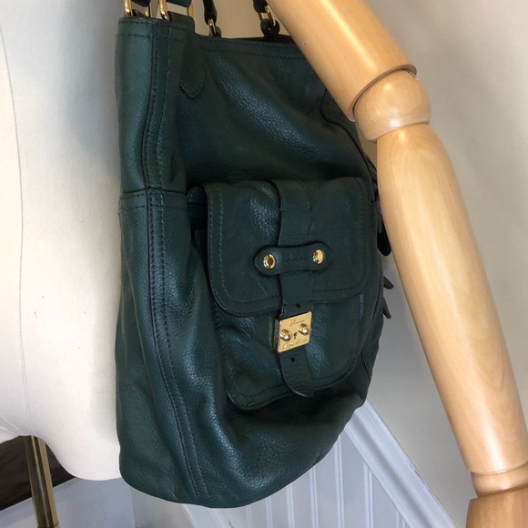 RALPH LAUREN Rich Green Leather Two Handle Tote Bag Interior & Exterior Pockets - Picture 4 of 17